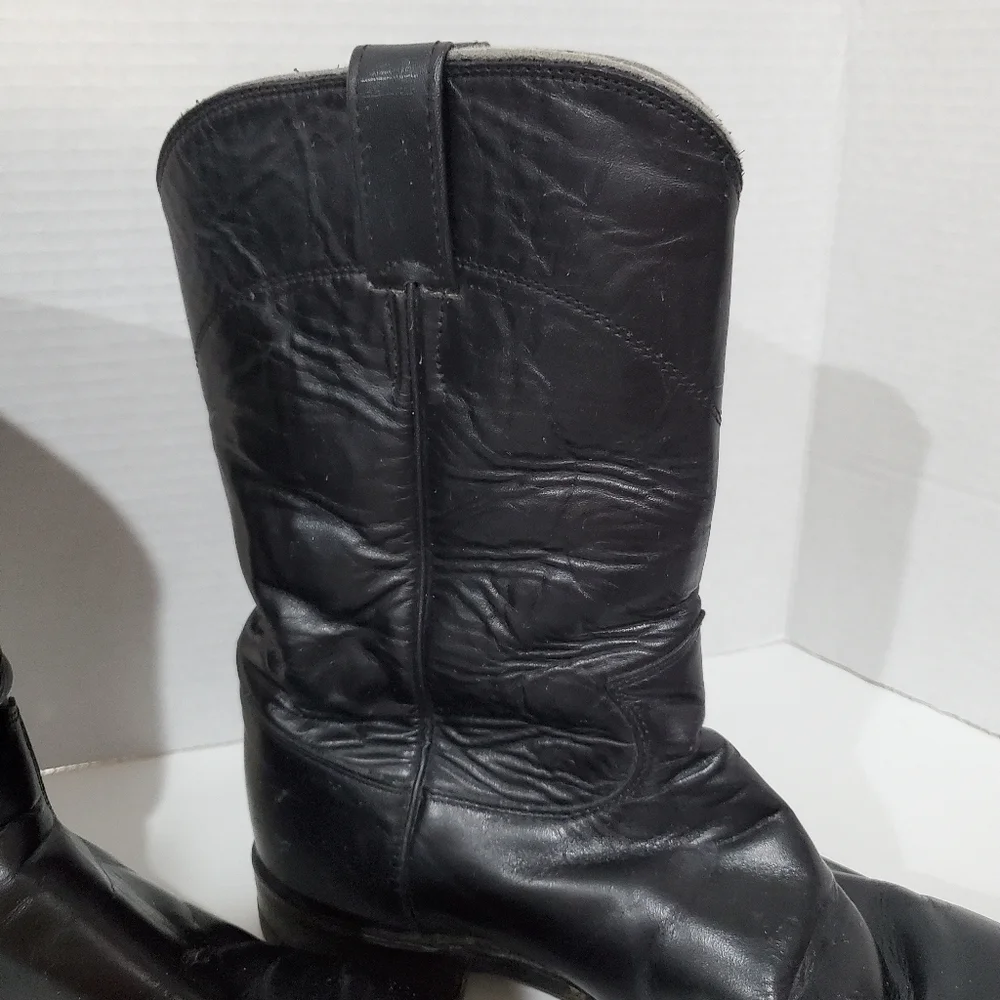 Justin Boots 3133 E Black Leather traditional Roper Boots Mens Size 8 D